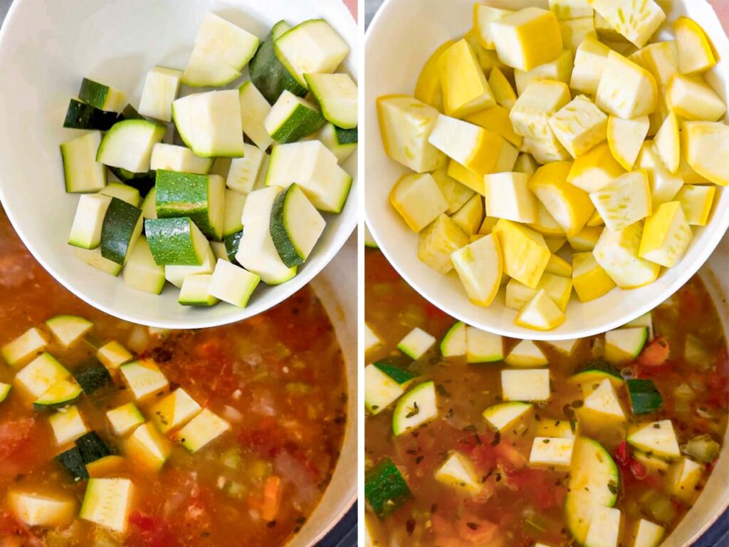 adding zucchini and squash