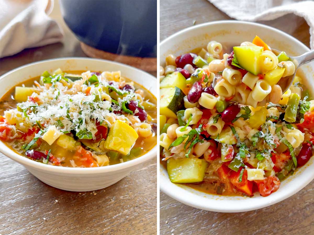 bowls of summer minestrone soup