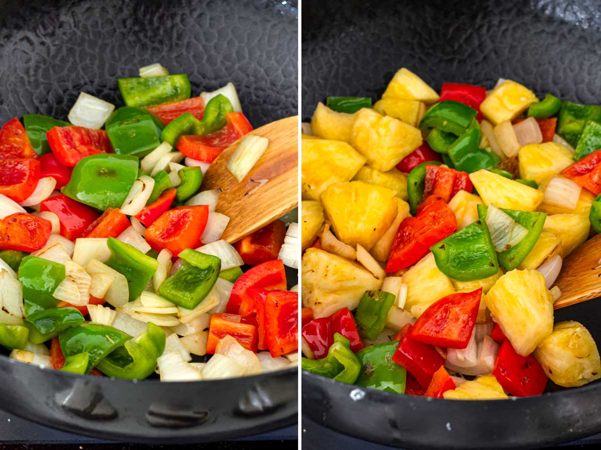 cooking vegetables and pineapple