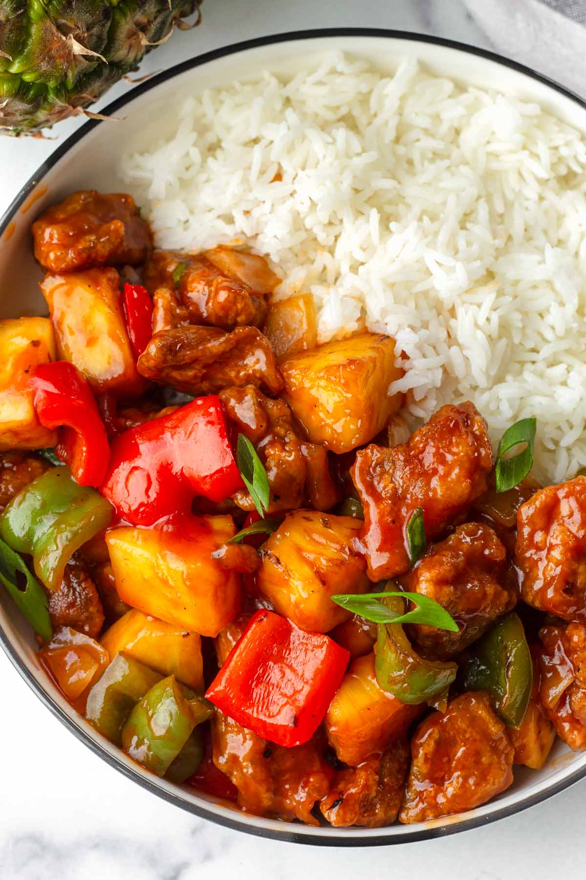 sweet and sour pork with steamed rice