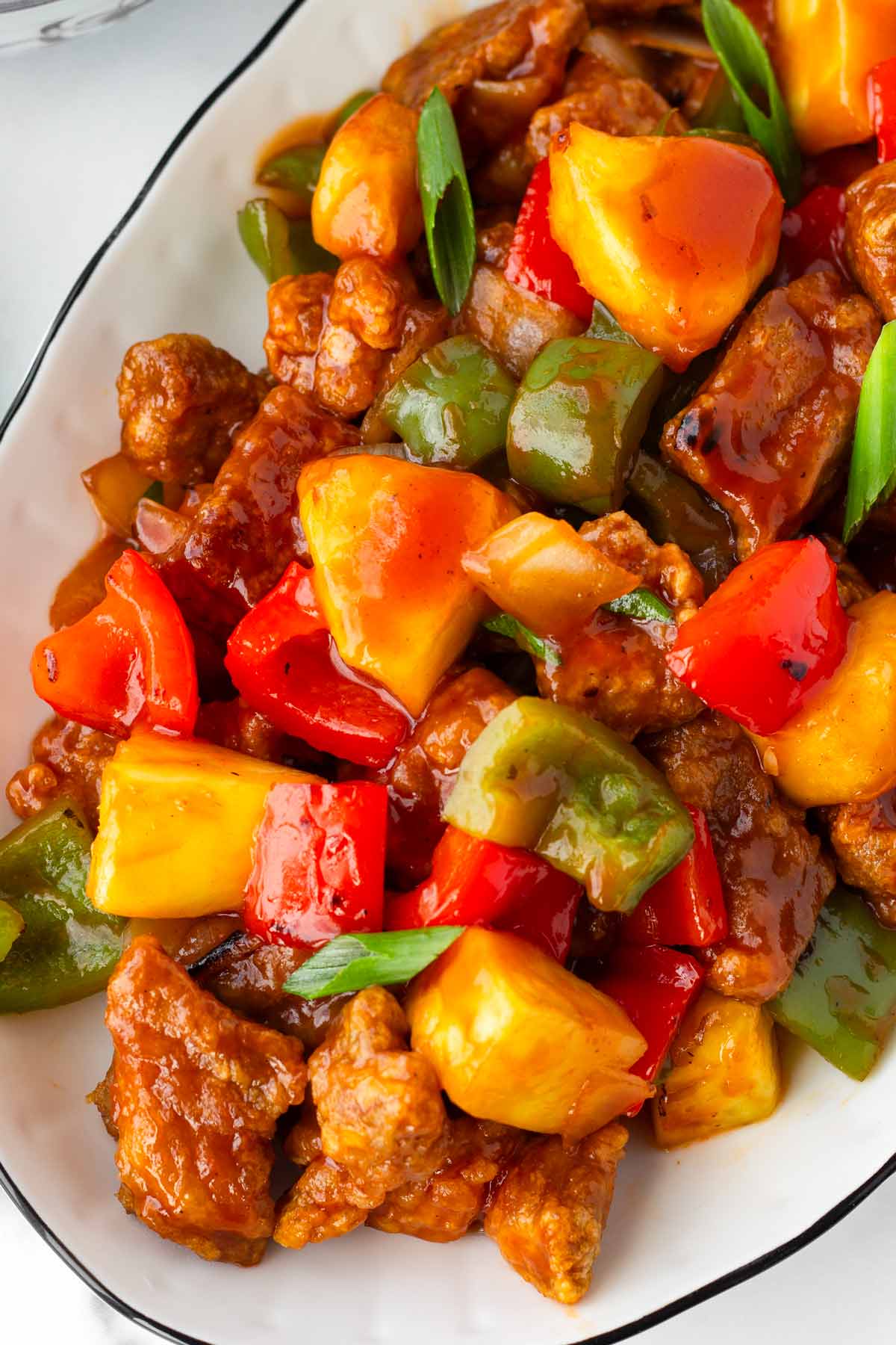 sweet and sour pork in oval platter