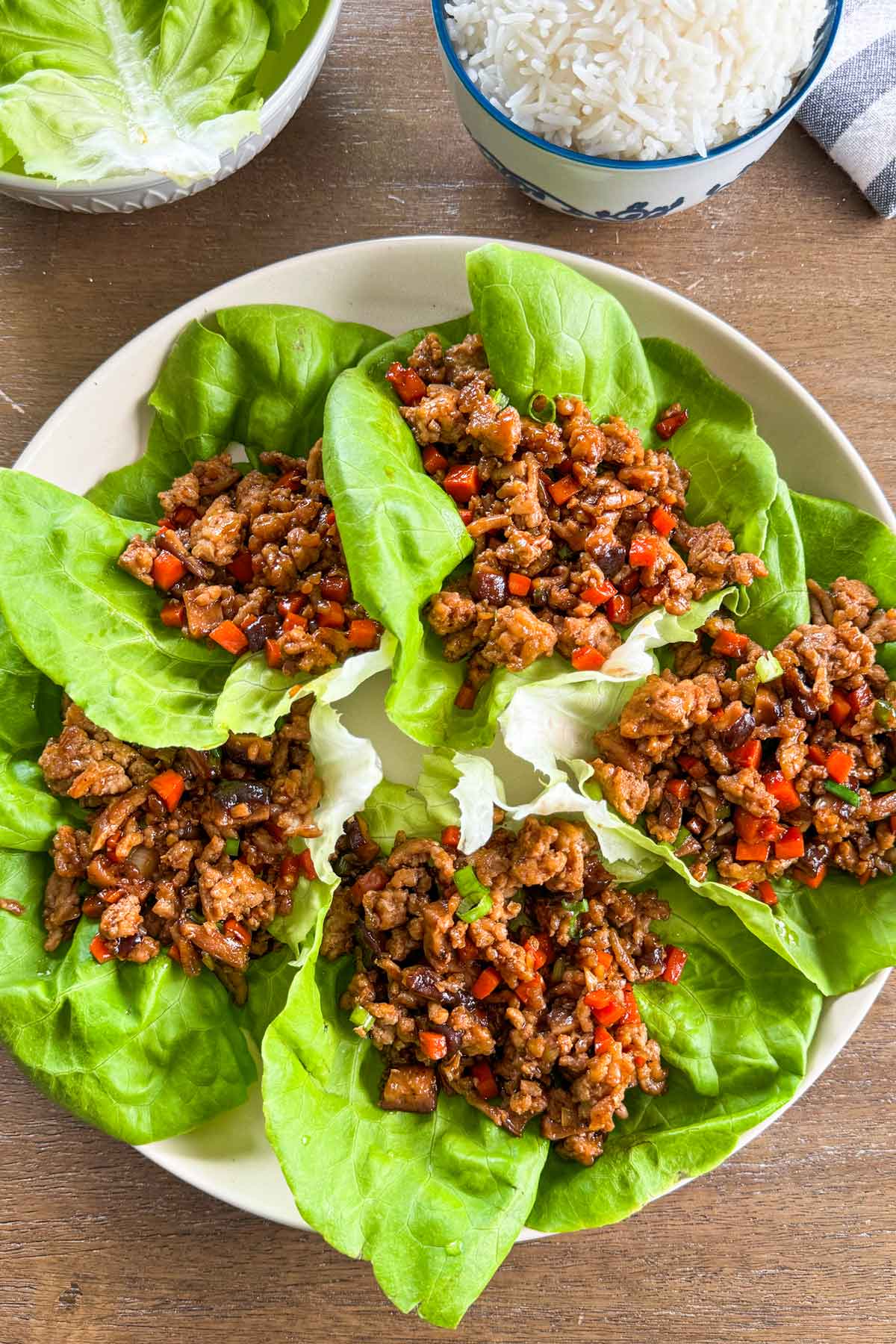 asian chicken lettuce wraps with rice