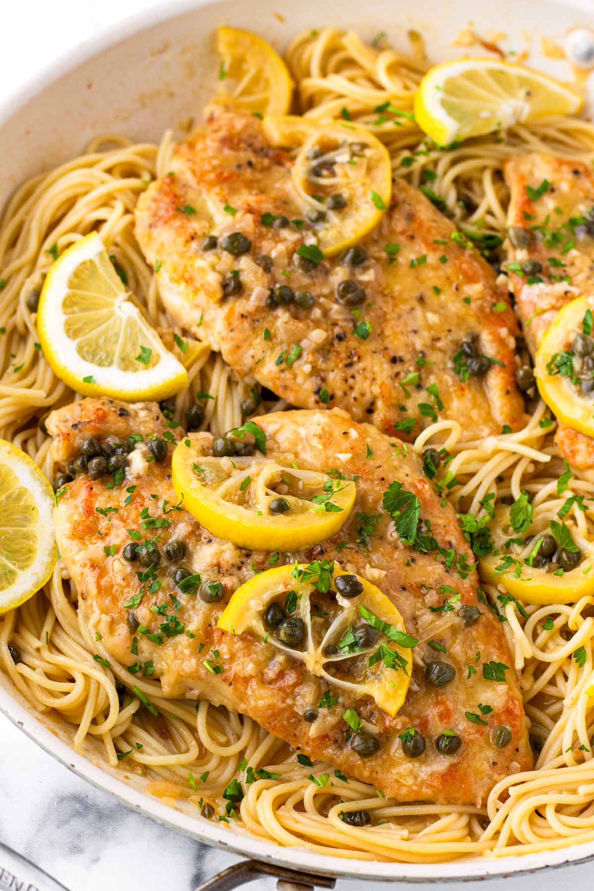 chicken piccata pasta skillet