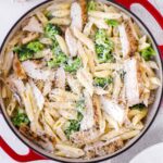 chicken broccoli alfredo in dutch oven