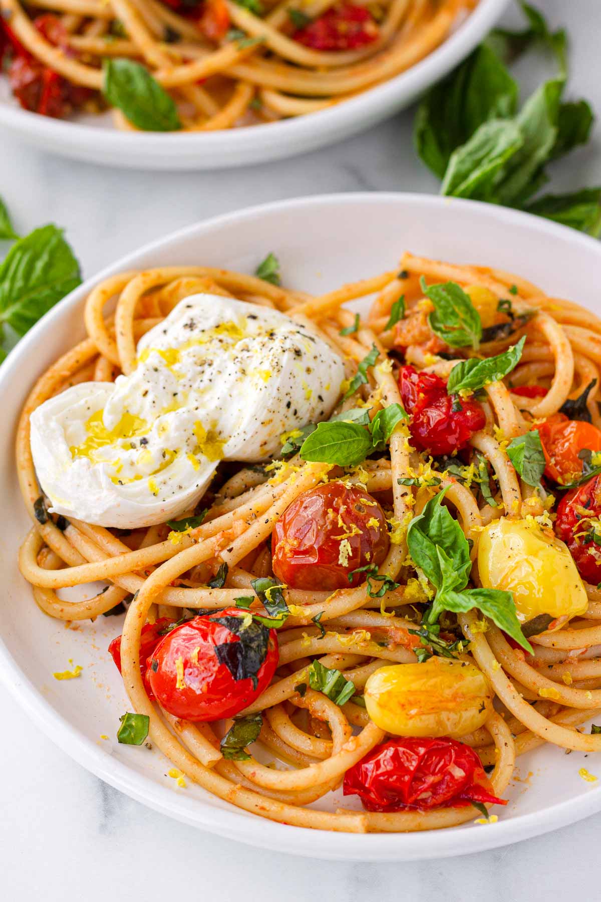 tomato basil pasta with burrata