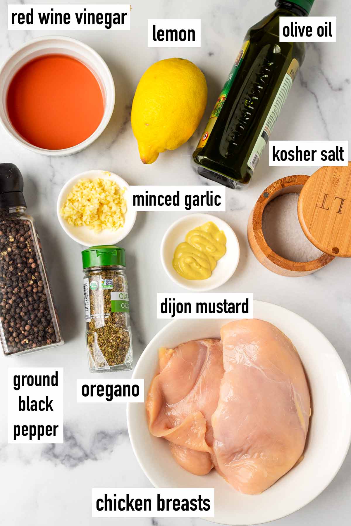 labeled ingredients for dressing and marinade