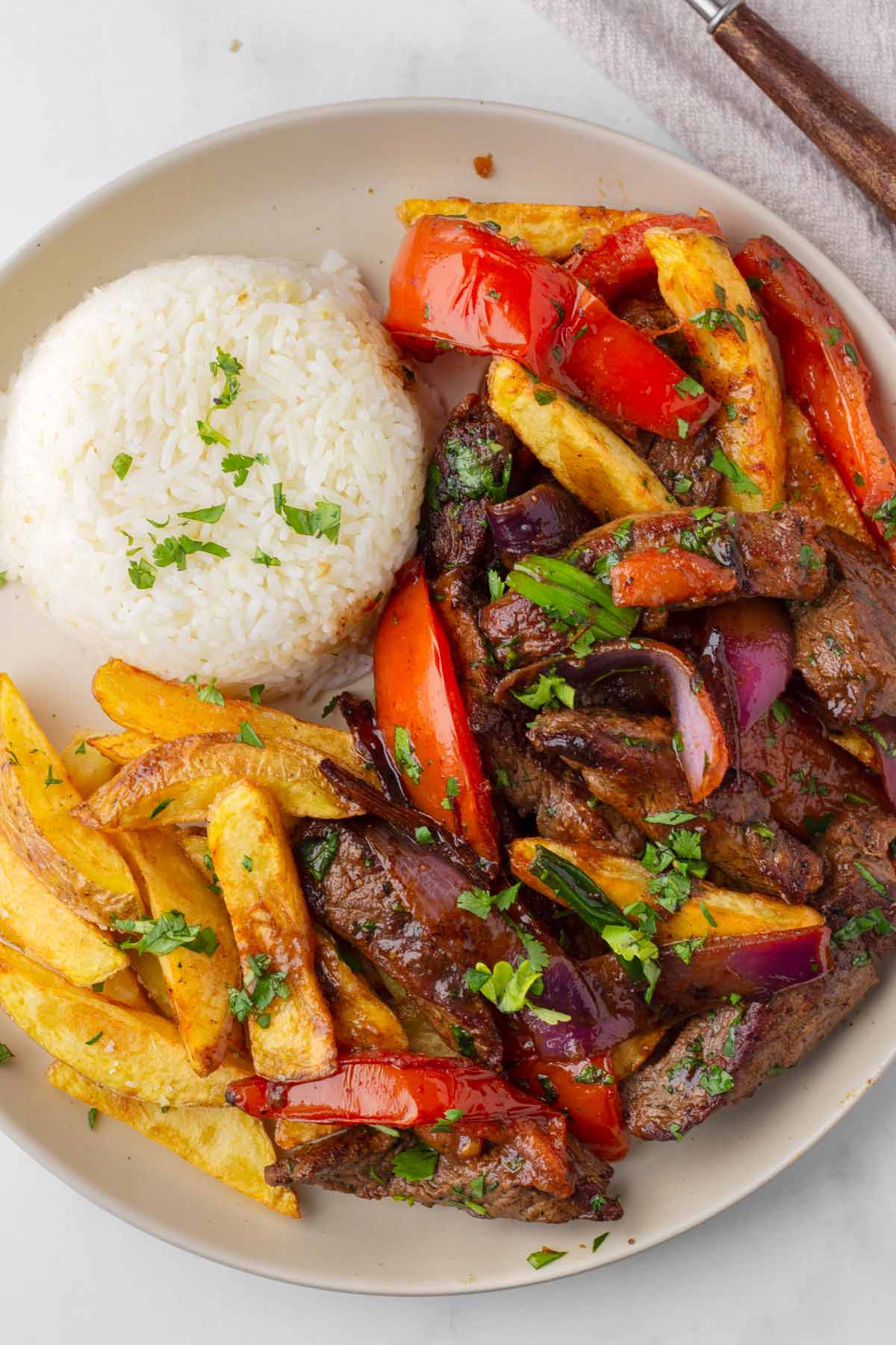 lomo saltado on plate