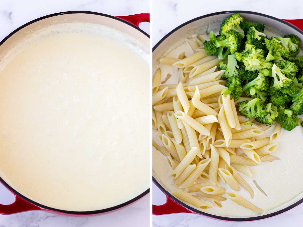 making the alfredo sauce