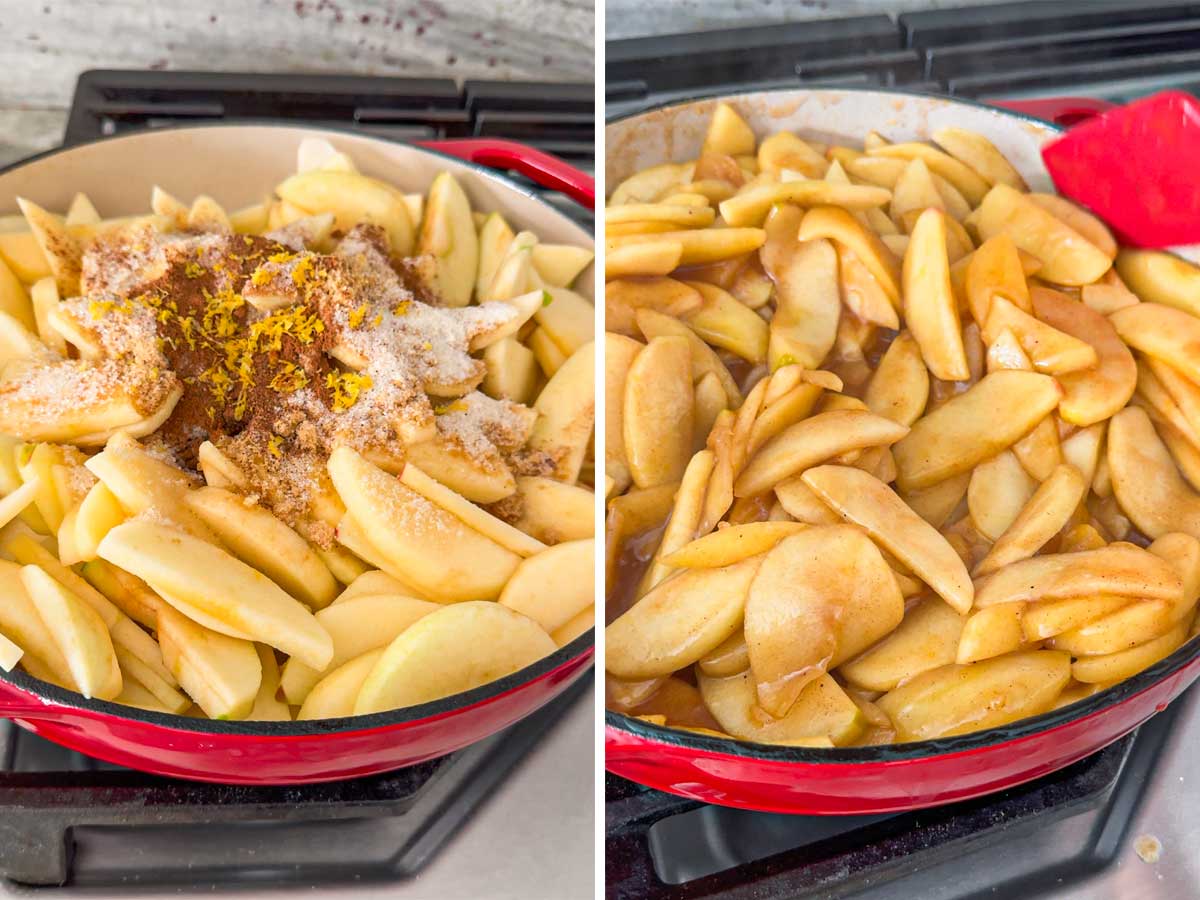 precooking apples on stovetop