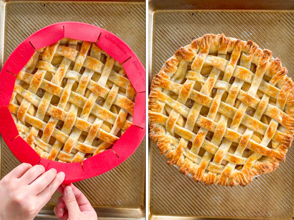 putting pie shield on crust