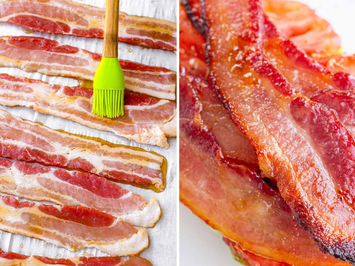 making candied bacon with maple syrup