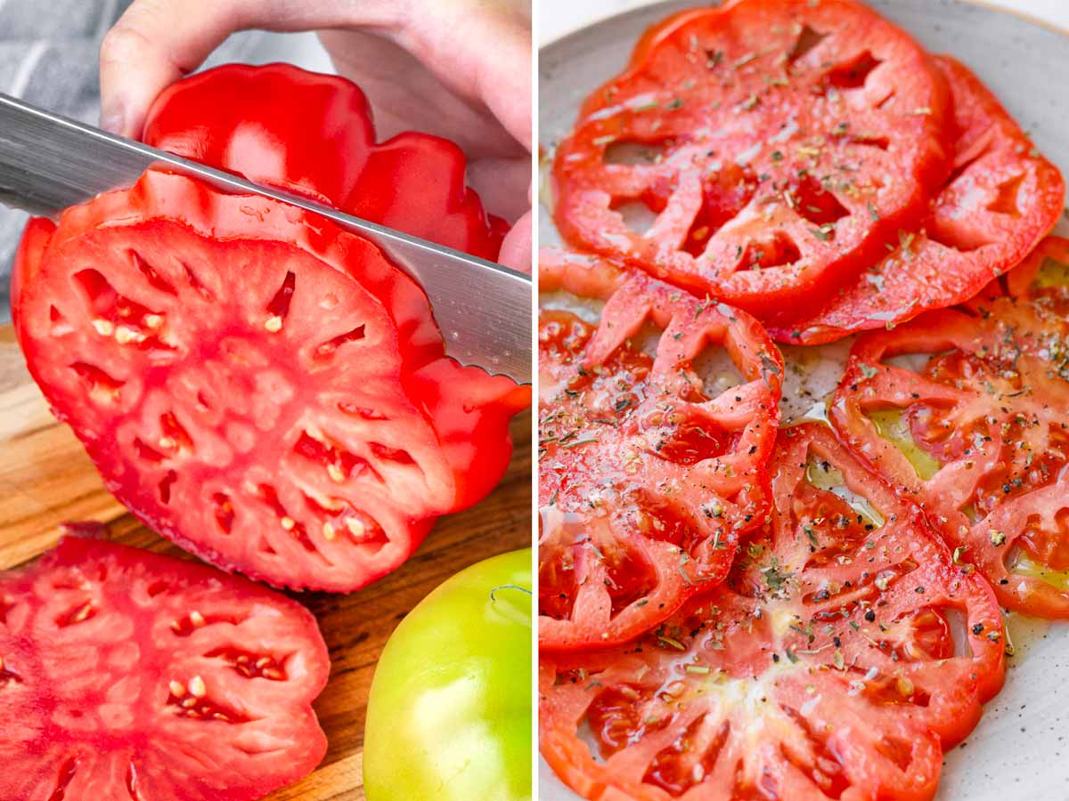 slicing and marinating tomatoes