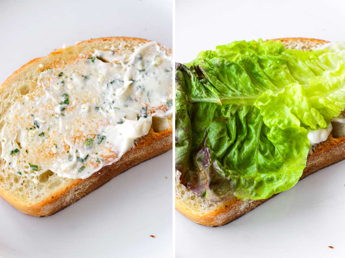 aioli and lettuce on bread