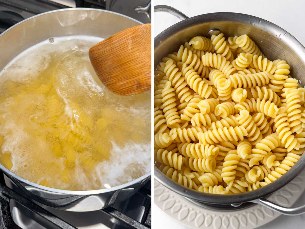 cooking and draining rotini pasta