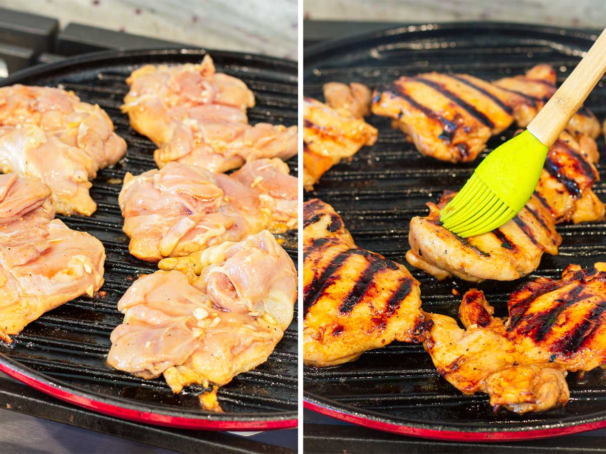 grilling chicken on grill pan