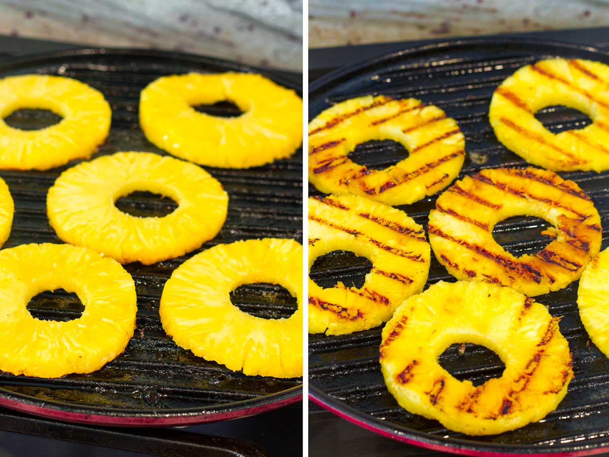 grilling pineapple on grill pan