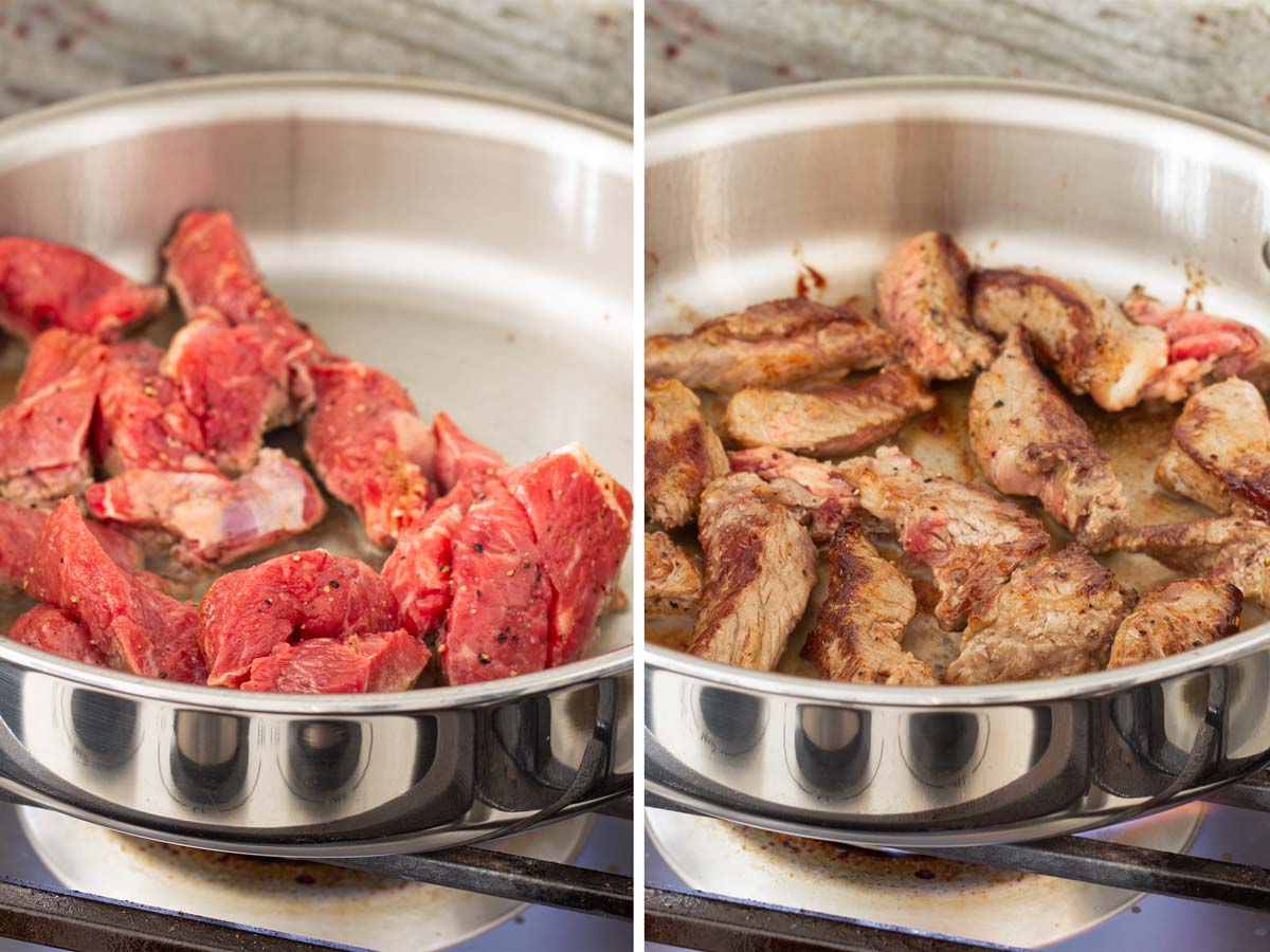 searing beef in skillet