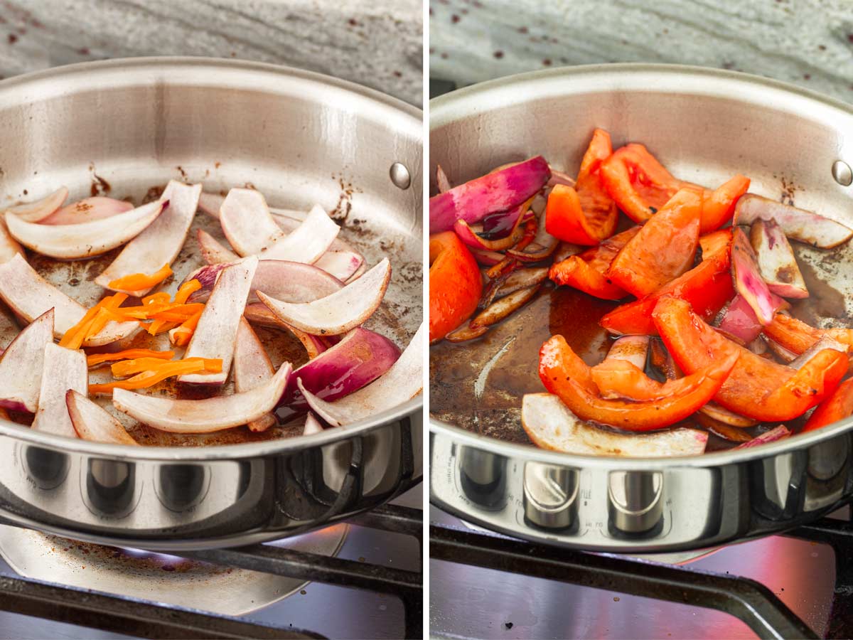 cooking onions, aji, and tomatoes