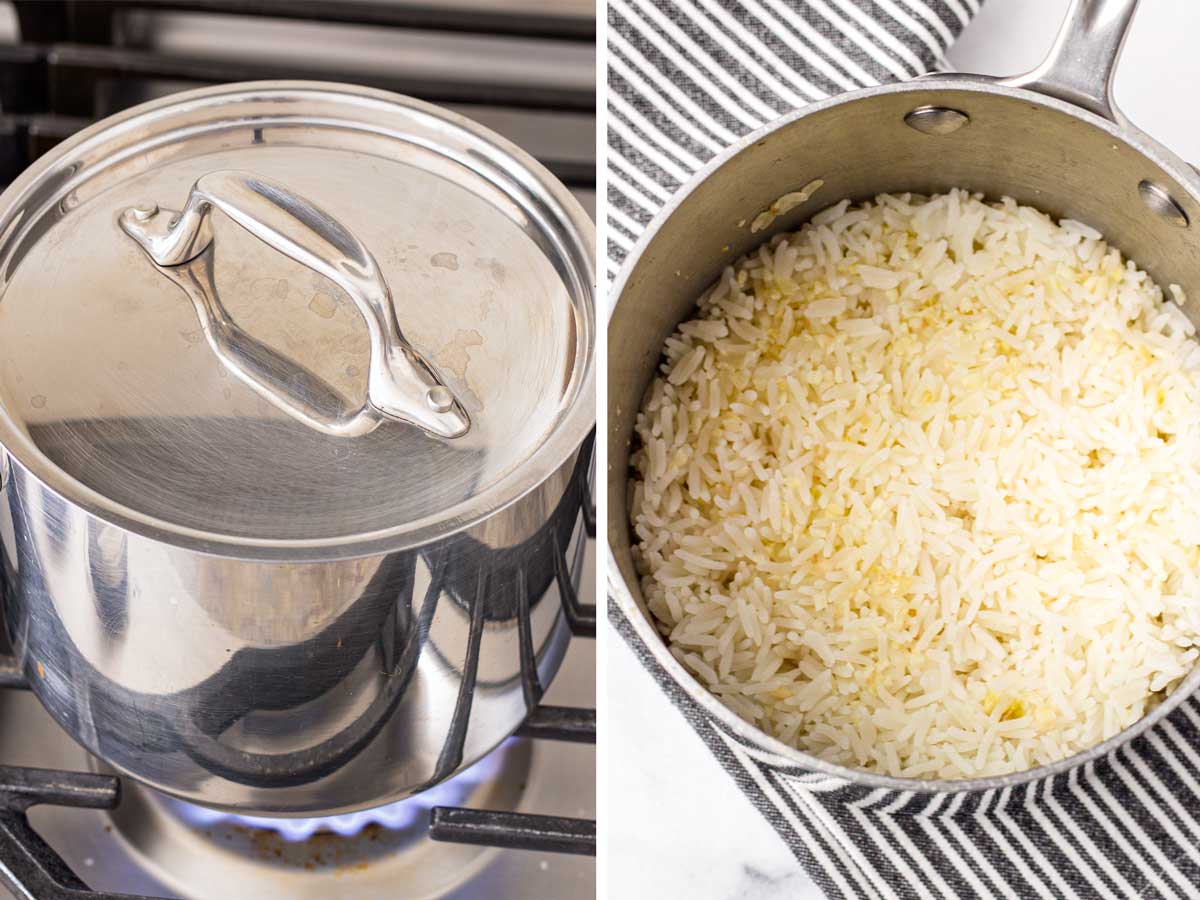 cooking rice with lid covered