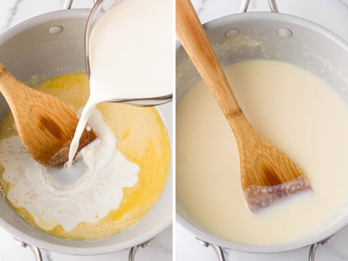 adding milk into the roux