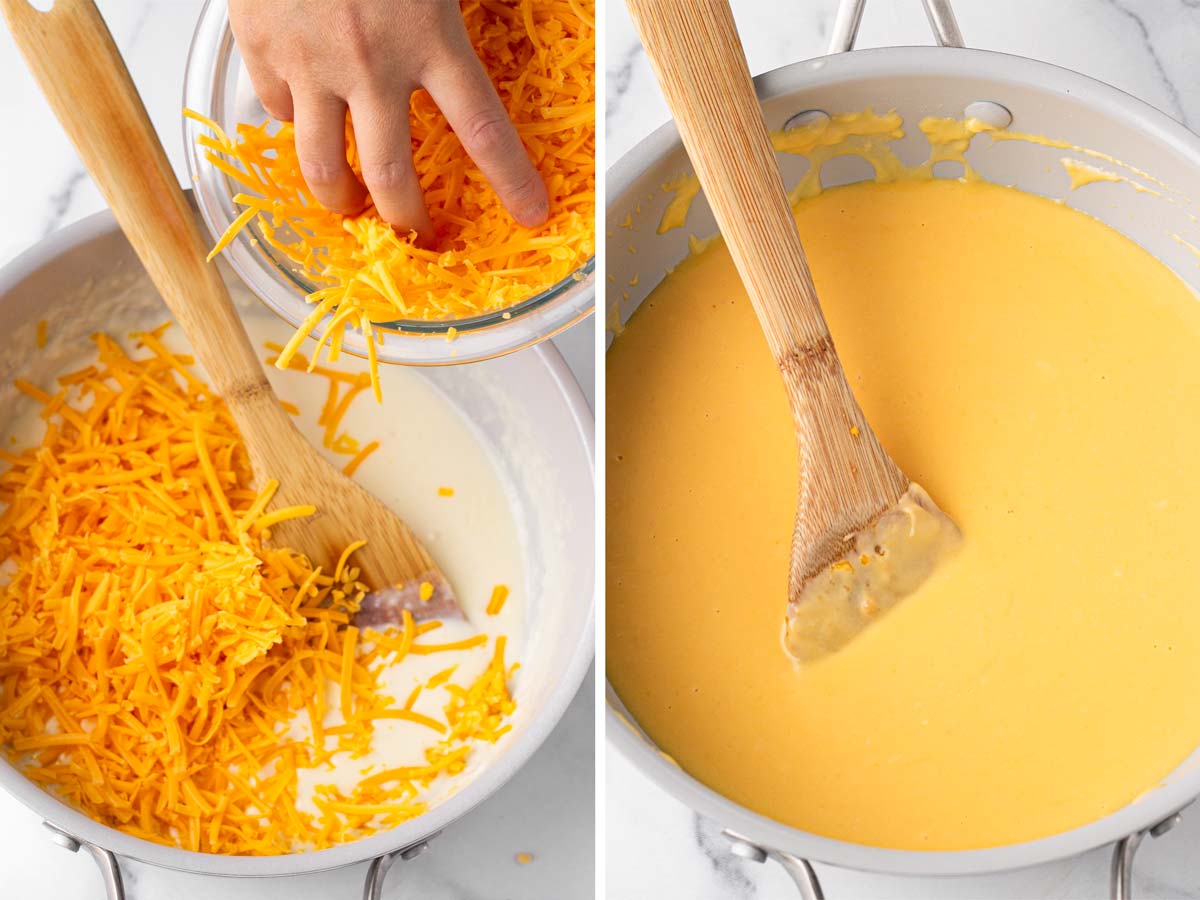 stirring cheese into the sauce