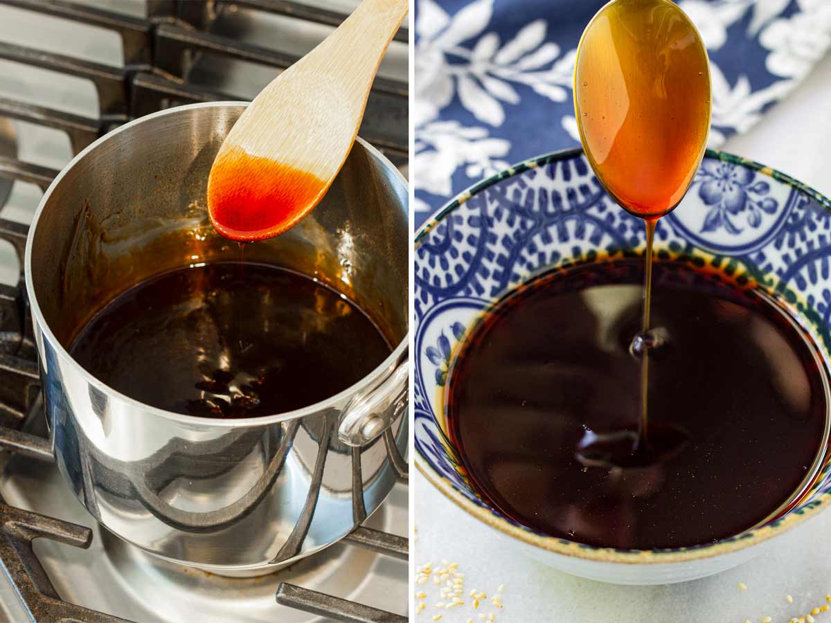 making the teriyaki sauce in saucepan