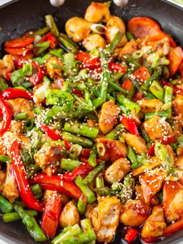 chicken teriyaki stir fry in skillet