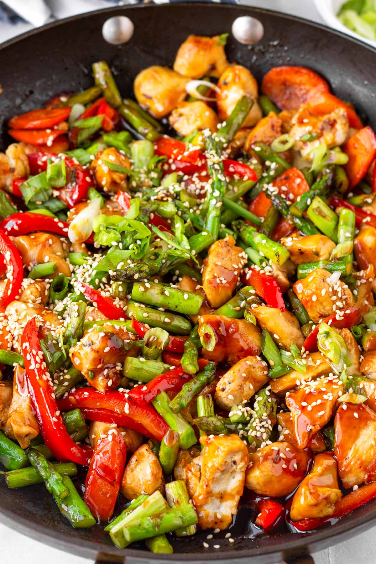 chicken teriyaki stir fry in skillet