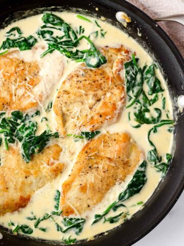 skillet with creamy chicken florentine