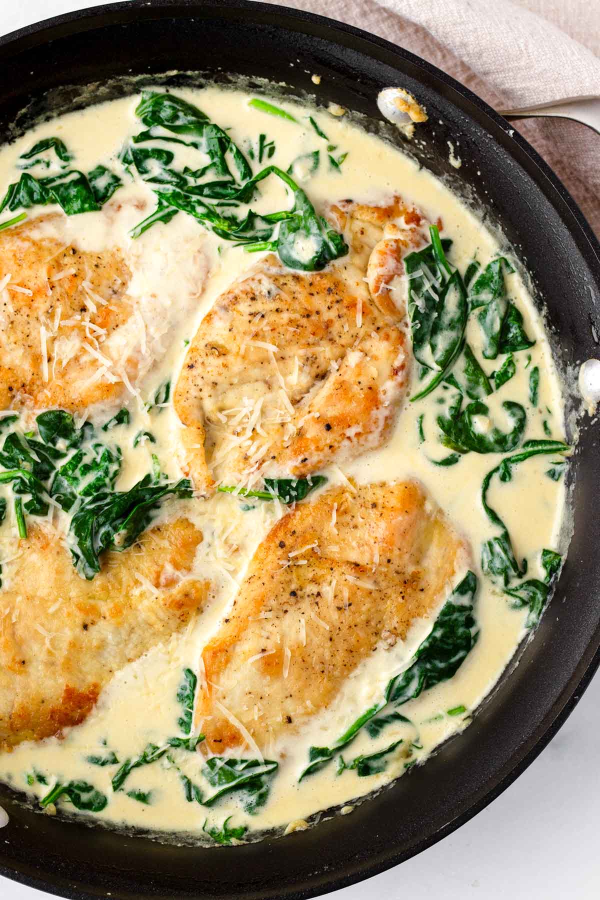 skillet with creamy chicken florentine