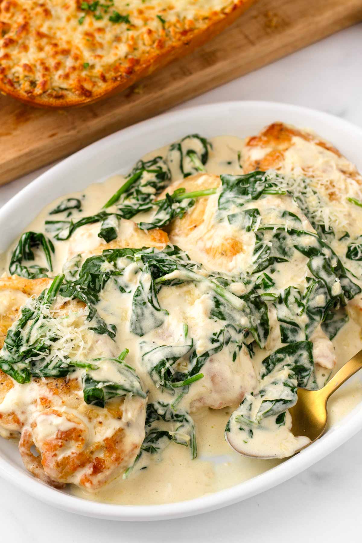 creamy chicken florentine on plate