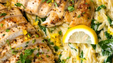 creamy chicken orzo with spinach and lemon