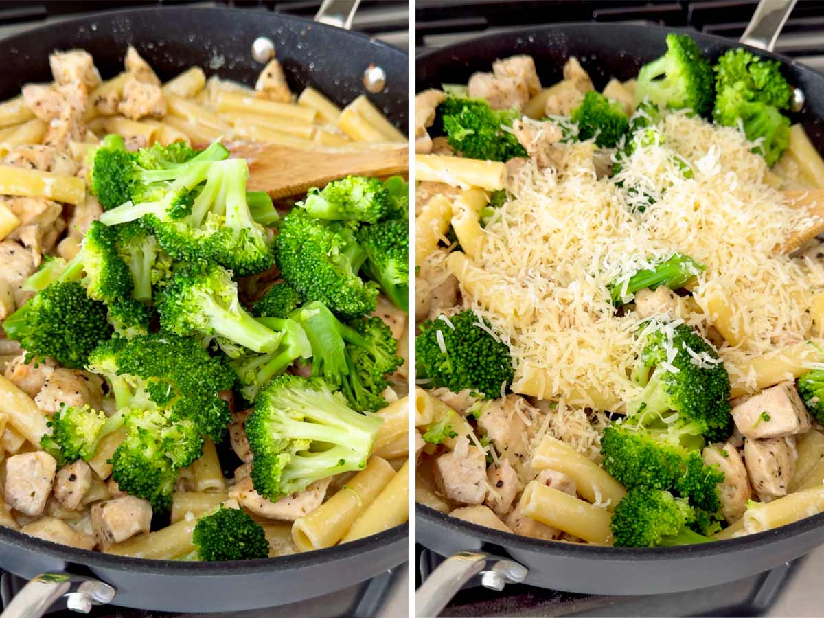 adding broccoli and cheese