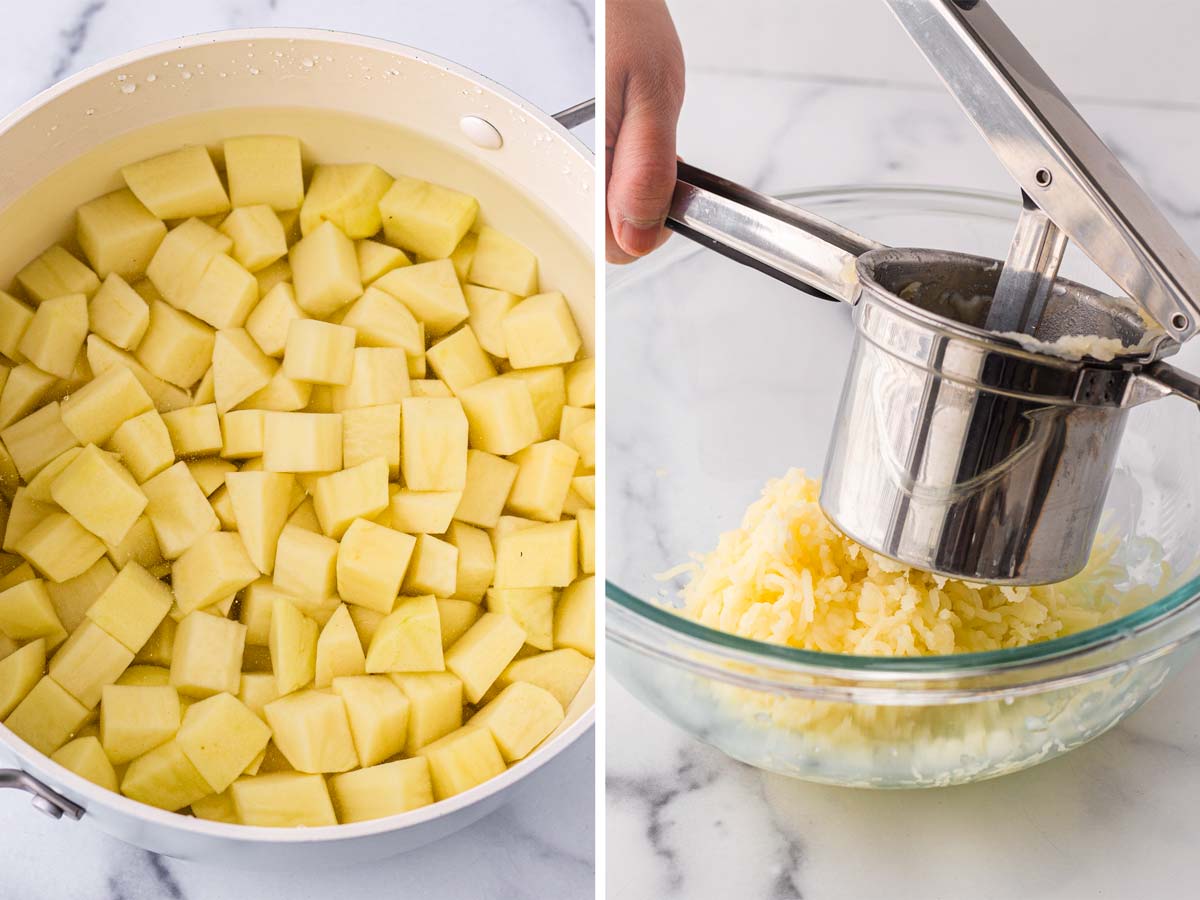 cooking and mashing potatoes