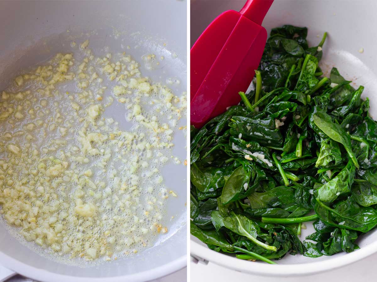 sauteing garlic and spinach