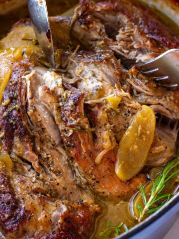 shredding apple cider braised pork roast