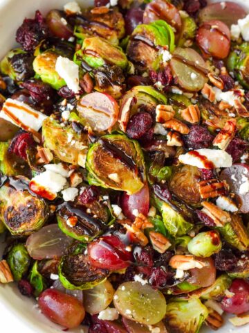 roasted brussels sprouts with cranberries, pecans, and balsamic