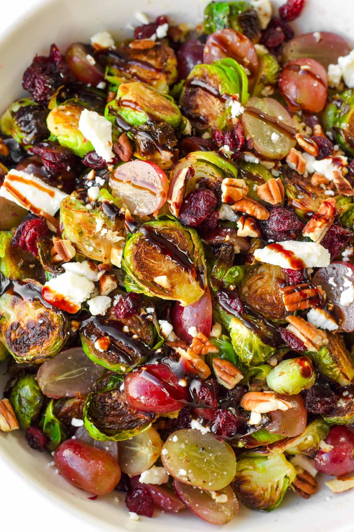 roasted brussels sprouts with cranberries, pecans, and balsamic