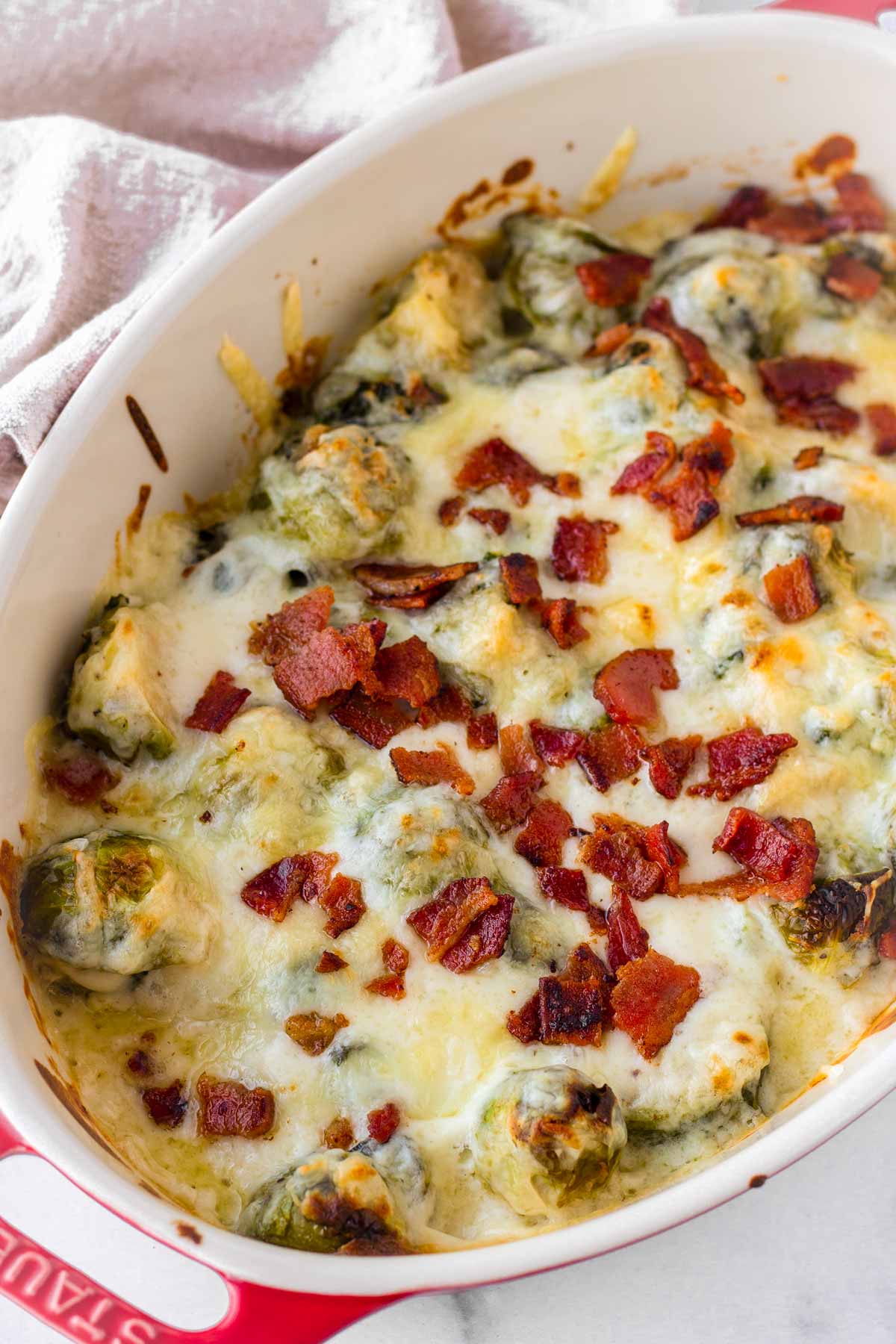 cheesy brussels sprouts gratin with bacon