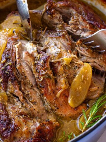 shredding apple cider braised pork roast