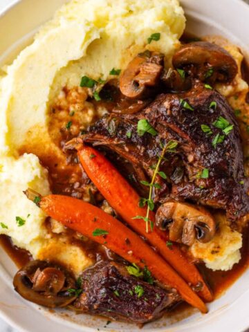 red wine braised beef with mashed potatoes