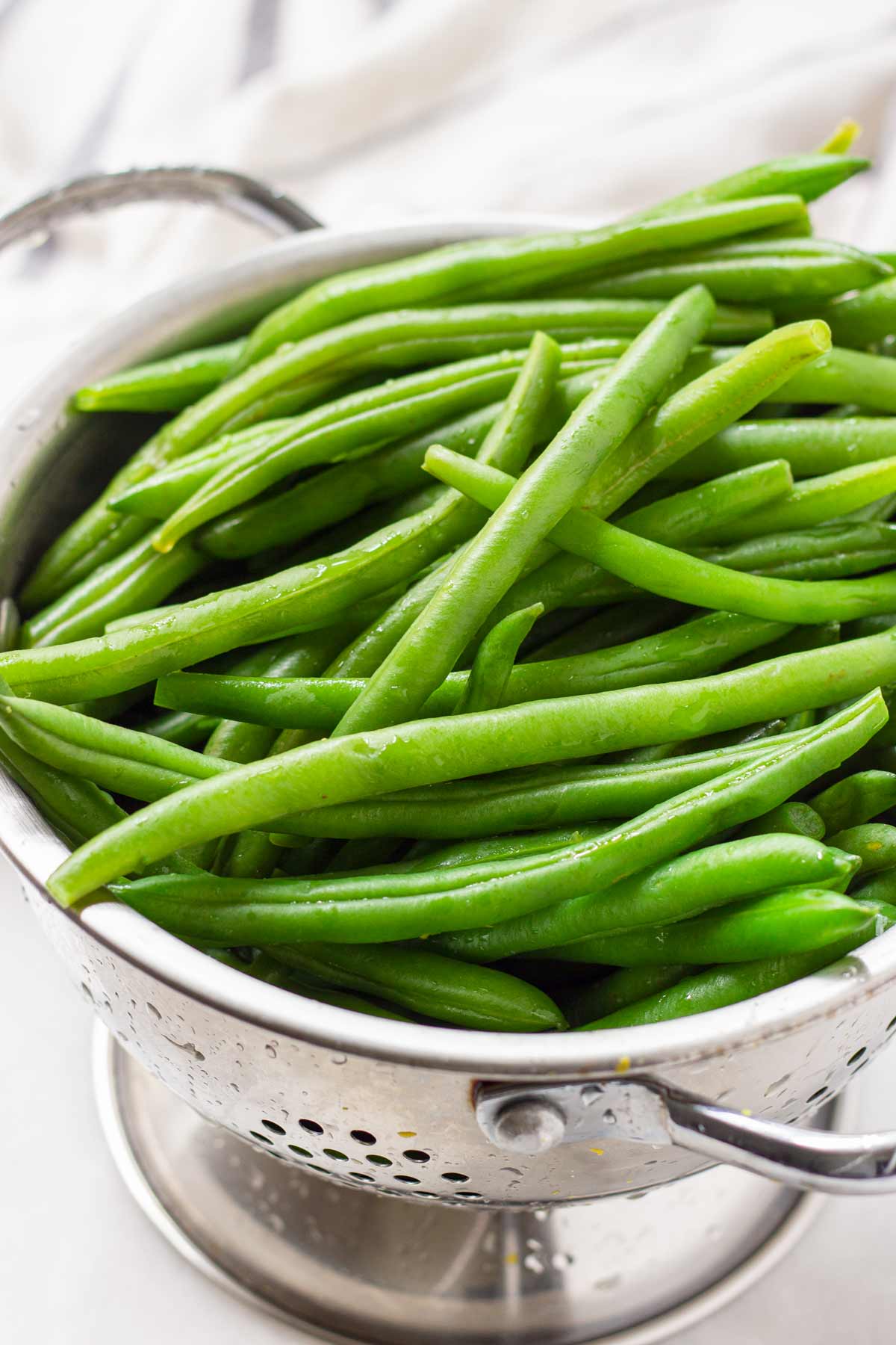 french beans in colander