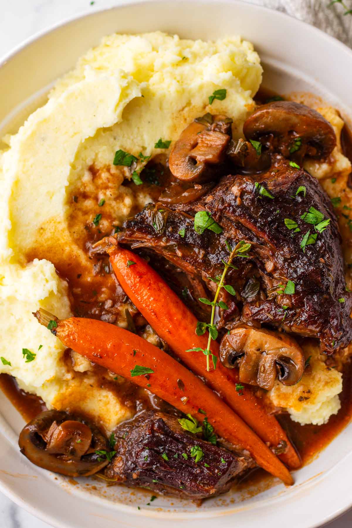 red wine braised beef with mashed potatoes