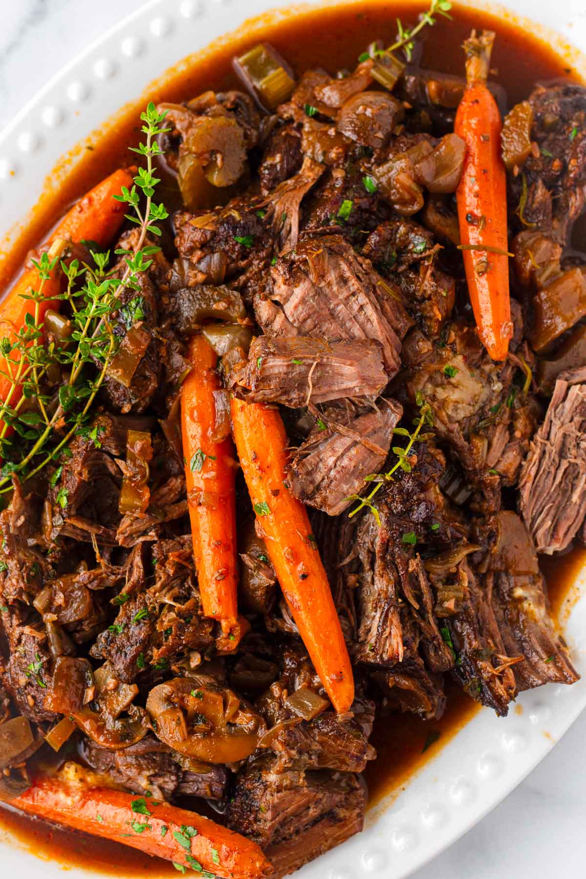 platter with shredded braised beef with carrots