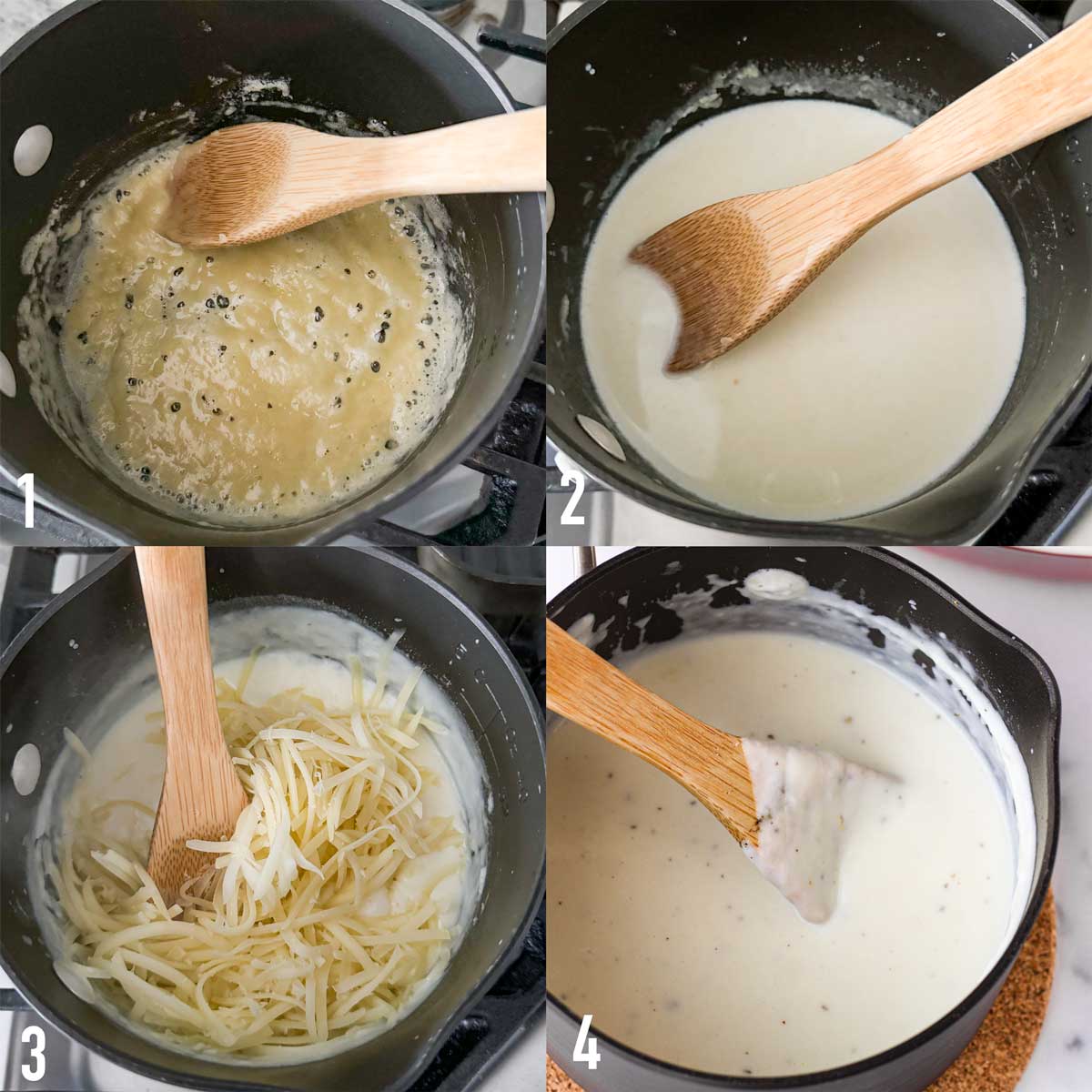 making the cheese sauce in a saucepan