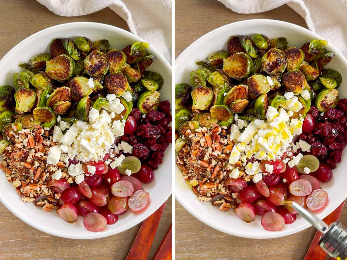 tossing salad ingredients with oil