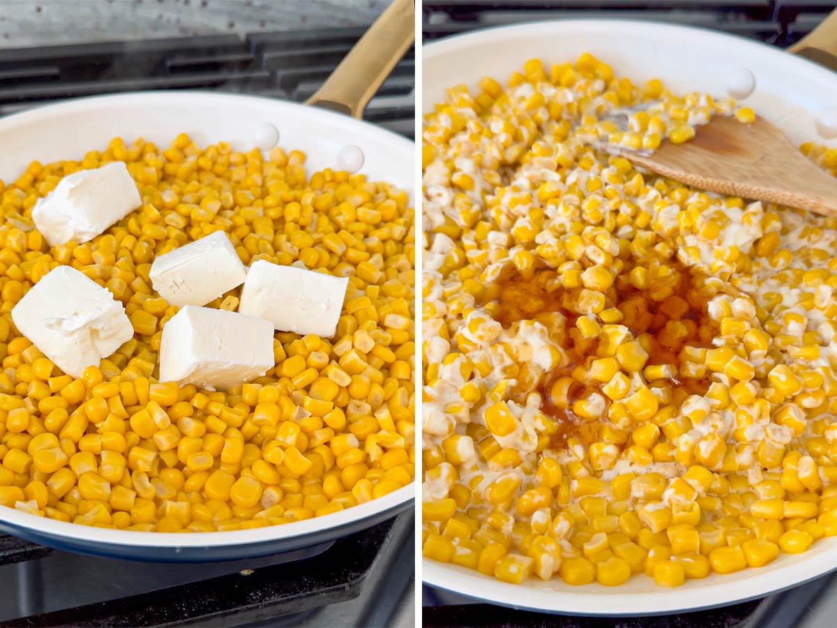 melting cream cheese and honey with the corn