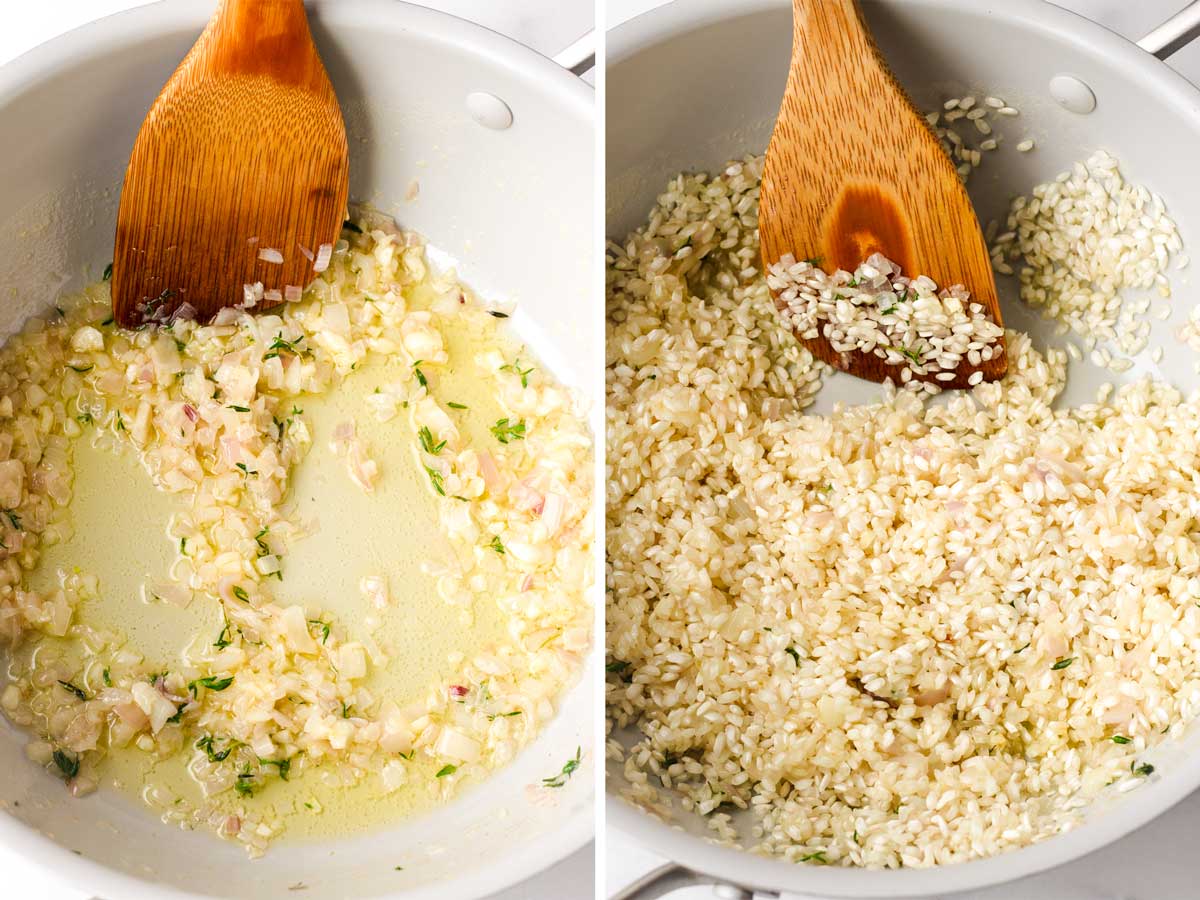 toasting arborio rice with butter and aromatics