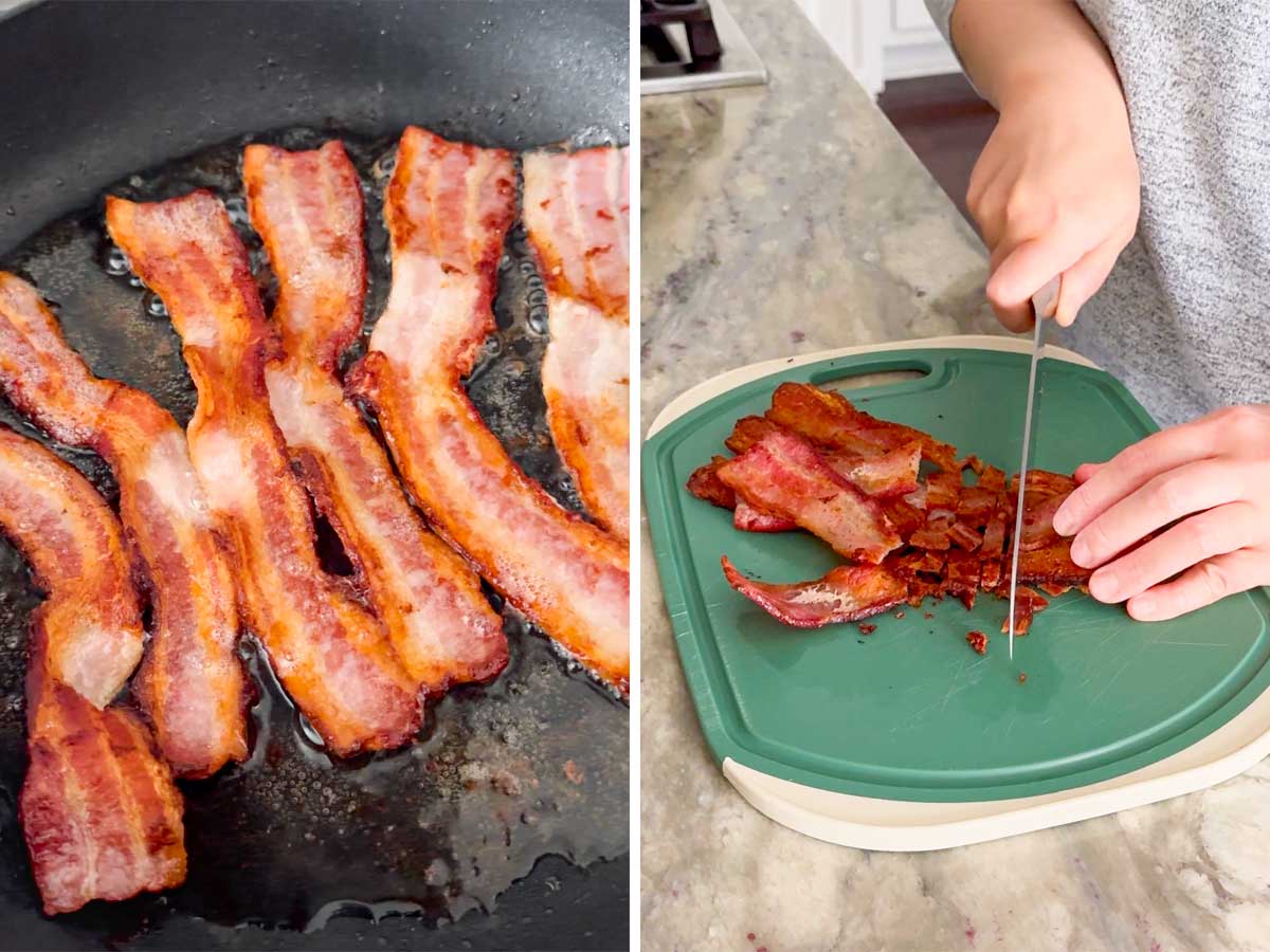 cooking and dicing bacon