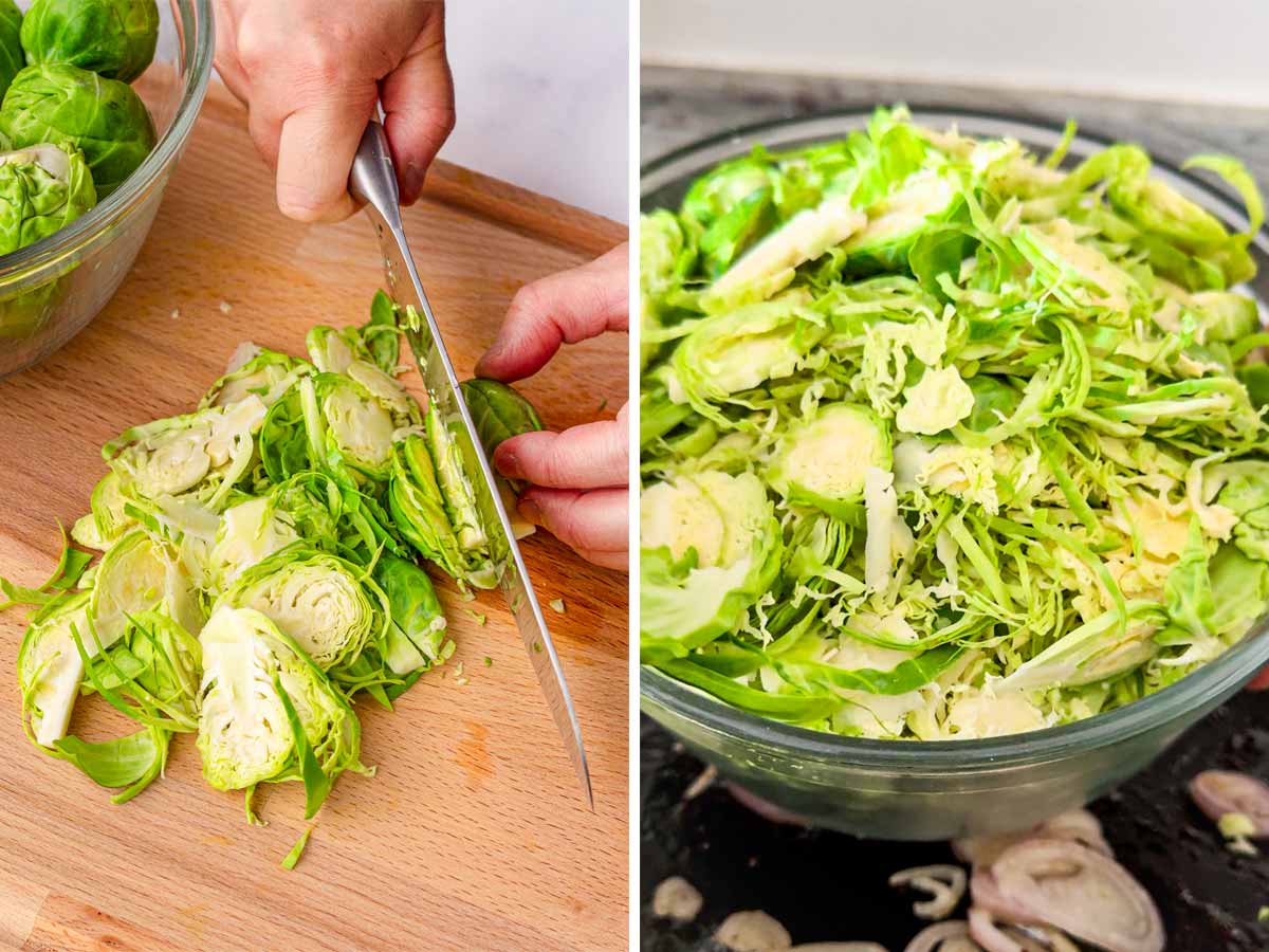 slicing brussels sprouts